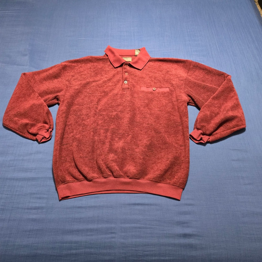 Taylor & Henry Polo Sweatshirt Mens L Maroon Excellent Terry Cloth Long Sleeve